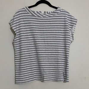 ANN MASHBURN Gray cream Striped Short Sleeve Top women S boxy casual office Y2K